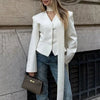 Tossy Elegant Female Striped Suit Coat For Women Scarf Lace-Up Patchwork V-Neck Long Sleeve Luxury Outwear Female Jackets Coat - MAGUSTA BEAUTY