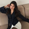 Tossy Elegant Female Striped Suit Coat For Women Scarf Lace-Up Patchwork V-Neck Long Sleeve Luxury Outwear Female Jackets Coat - MAGUSTA BEAUTY