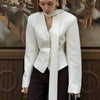 Tossy Elegant Female Striped Suit Coat For Women Scarf Lace-Up Patchwork V-Neck Long Sleeve Luxury Outwear Female Jackets Coat - MAGUSTA BEAUTY