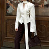 Tossy Elegant Female Striped Suit Coat For Women Scarf Lace-Up Patchwork V-Neck Long Sleeve Luxury Outwear Female Jackets Coat - MAGUSTA BEAUTY