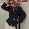 Tossy Elegant Female Striped Suit Coat For Women Scarf Lace-Up Patchwork V-Neck Long Sleeve Luxury Outwear Female Jackets Coat - MAGUSTA BEAUTY