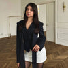 Tossy Elegant Female Striped Suit Coat For Women Scarf Lace-Up Patchwork V-Neck Long Sleeve Luxury Outwear Female Jackets Coat - MAGUSTA BEAUTY