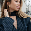 Tossy Elegant Female Striped Suit Coat For Women Scarf Lace-Up Patchwork V-Neck Long Sleeve Luxury Outwear Female Jackets Coat - MAGUSTA BEAUTY