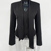 Tossy Elegant Female Striped Suit Coat For Women Scarf Lace-Up Patchwork V-Neck Long Sleeve Luxury Outwear Female Jackets Coat - MAGUSTA BEAUTY