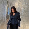 Tossy Elegant Female Striped Suit Coat For Women Scarf Lace-Up Patchwork V-Neck Long Sleeve Luxury Outwear Female Jackets Coat - MAGUSTA BEAUTY