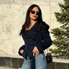 Tossy Elegant Female Striped Suit Coat For Women Scarf Lace-Up Patchwork V-Neck Long Sleeve Luxury Outwear Female Jackets Coat - MAGUSTA BEAUTY