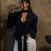 Tossy Elegant Female Striped Suit Coat For Women Scarf Lace-Up Patchwork V-Neck Long Sleeve Luxury Outwear Female Jackets Coat - MAGUSTA BEAUTY