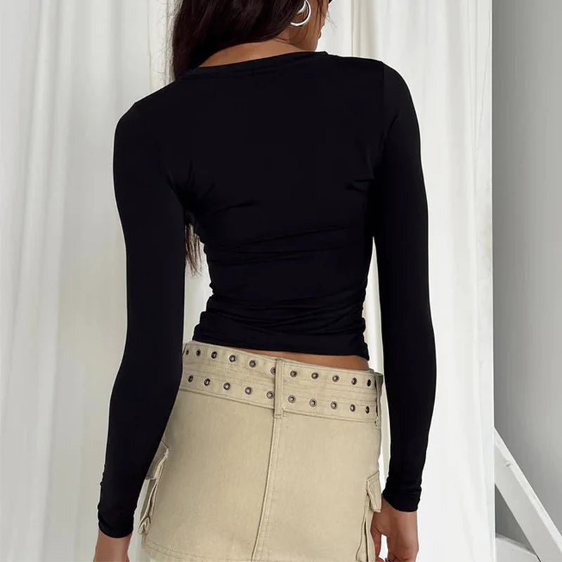 TUSHANGGE Women Long Sleeve T Shirt Spring Autumn Solid Casual Shirts Female Pullovers Tee Y2k Clothes Streetwear Crop Tops - MAGUSTA BEAUTY
