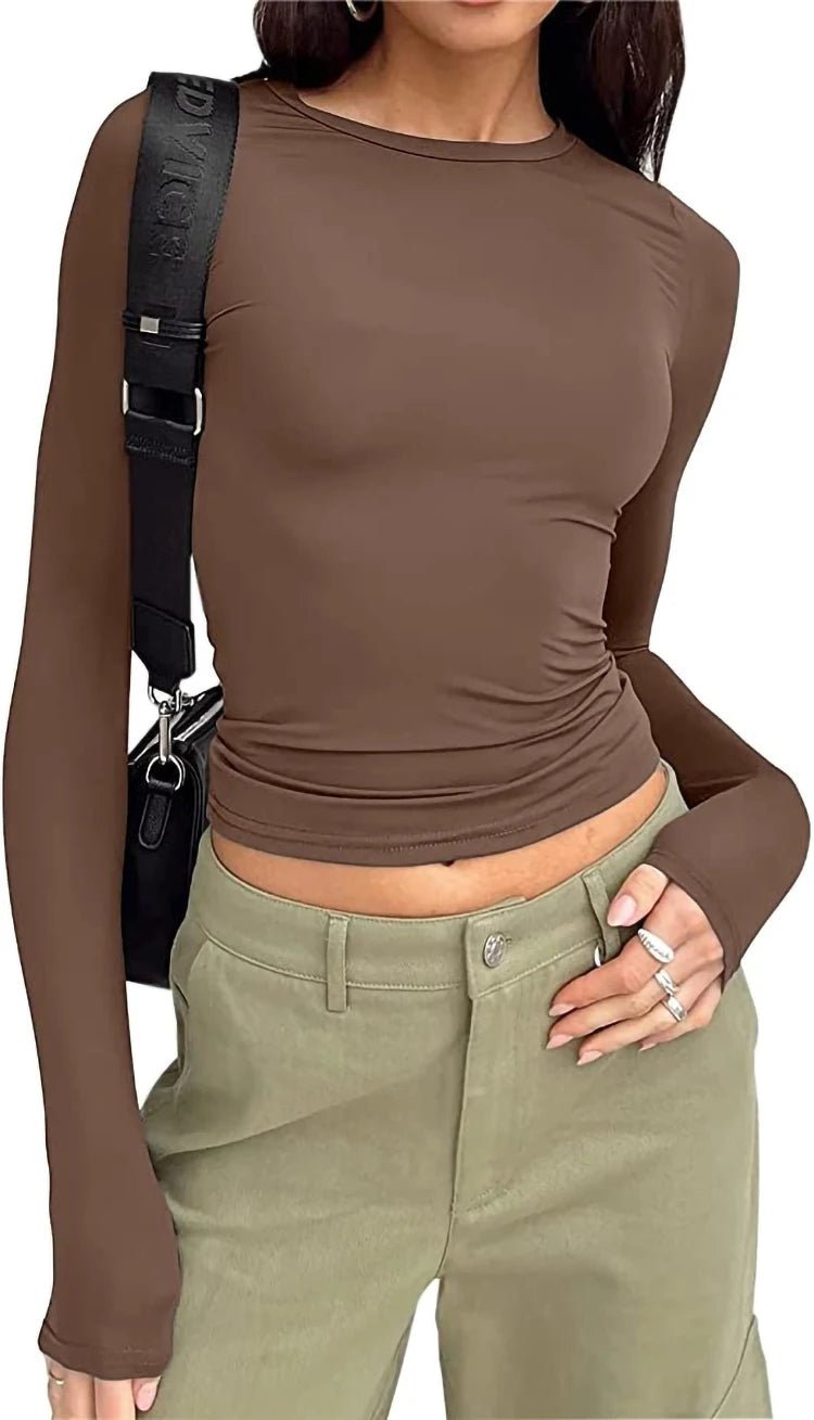 TUSHANGGE Women Long Sleeve T Shirt Spring Autumn Solid Casual Shirts Female Pullovers Tee Y2k Clothes Streetwear Crop Tops - MAGUSTA BEAUTY