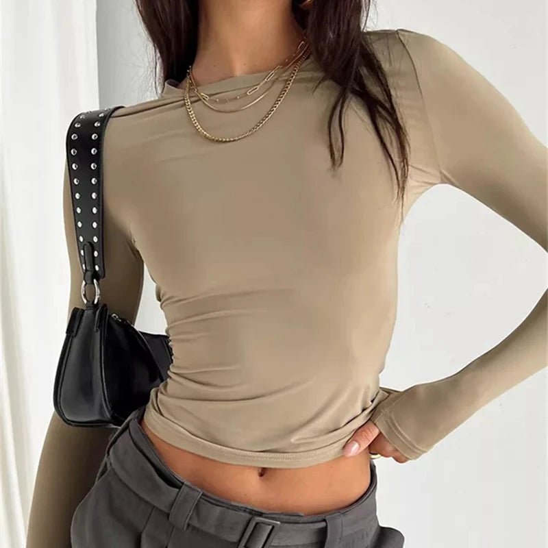 TUSHANGGE Women Long Sleeve T Shirt Spring Autumn Solid Casual Shirts Female Pullovers Tee Y2k Clothes Streetwear Crop Tops - MAGUSTA BEAUTY