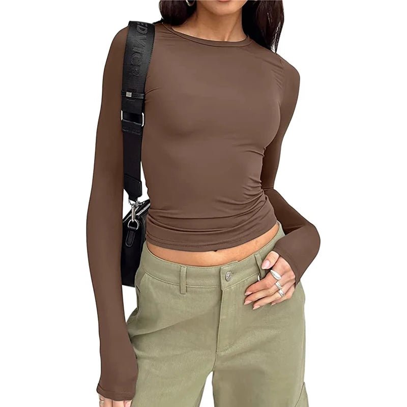 TUSHANGGE Women Long Sleeve T Shirt Spring Autumn Solid Casual Shirts Female Pullovers Tee Y2k Clothes Streetwear Crop Tops - MAGUSTA BEAUTY