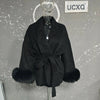 UCXQ Elegant OL Office Lady Overcoats Fur Patchwork Long Sleeve Woolen Coat Beautiful Women's Clothing Jacket Autumn 2025 Winter - MAGUSTA BEAUTY