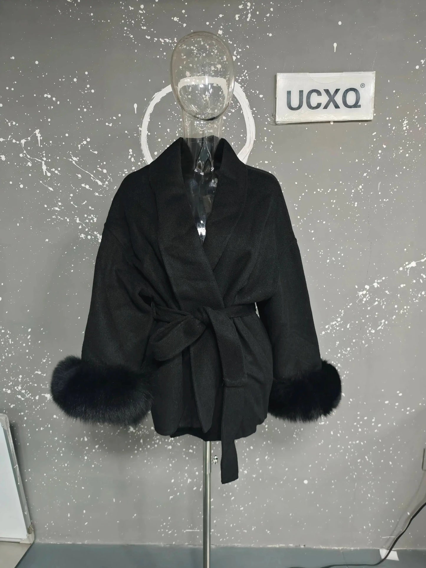 UCXQ Elegant OL Office Lady Overcoats Fur Patchwork Long Sleeve Woolen Coat Beautiful Women's Clothing Jacket Autumn 2025 Winter - MAGUSTA BEAUTY
