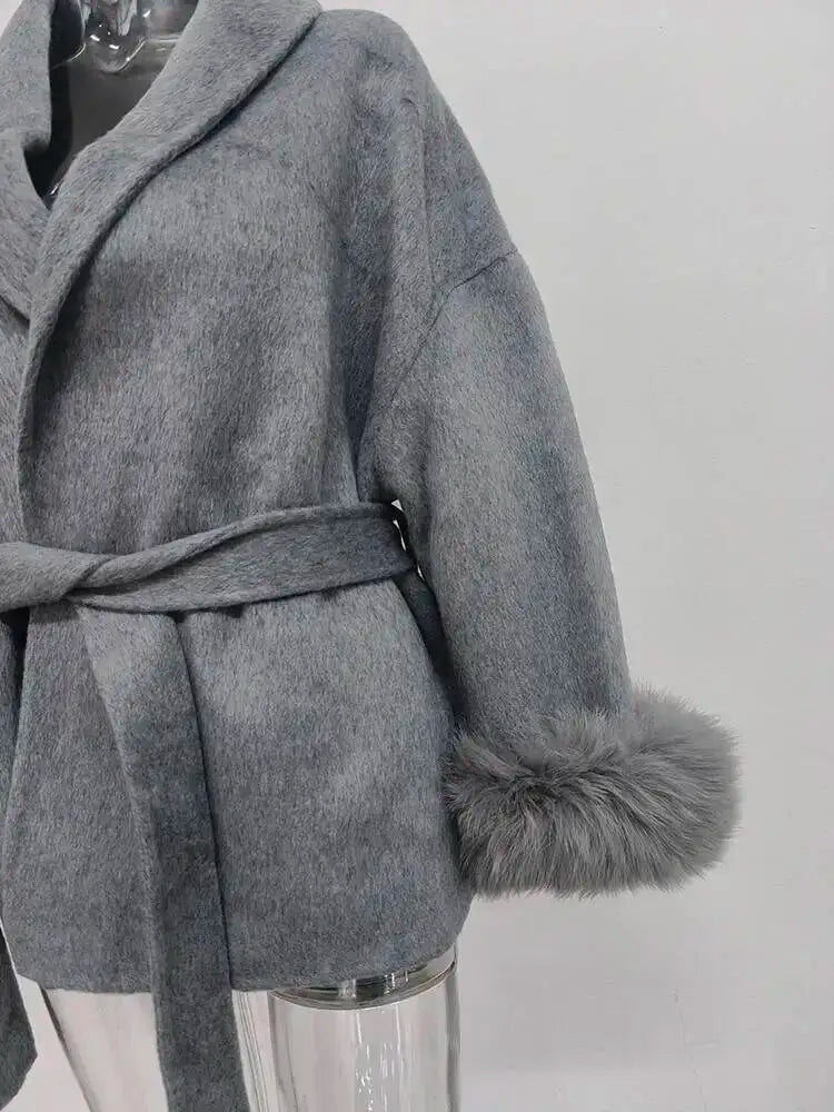 UCXQ Elegant OL Office Lady Overcoats Fur Patchwork Long Sleeve Woolen Coat Beautiful Women's Clothing Jacket Autumn 2025 Winter - MAGUSTA BEAUTY