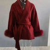 UCXQ Elegant OL Office Lady Overcoats Fur Patchwork Long Sleeve Woolen Coat Beautiful Women's Clothing Jacket Autumn 2025 Winter - MAGUSTA BEAUTY