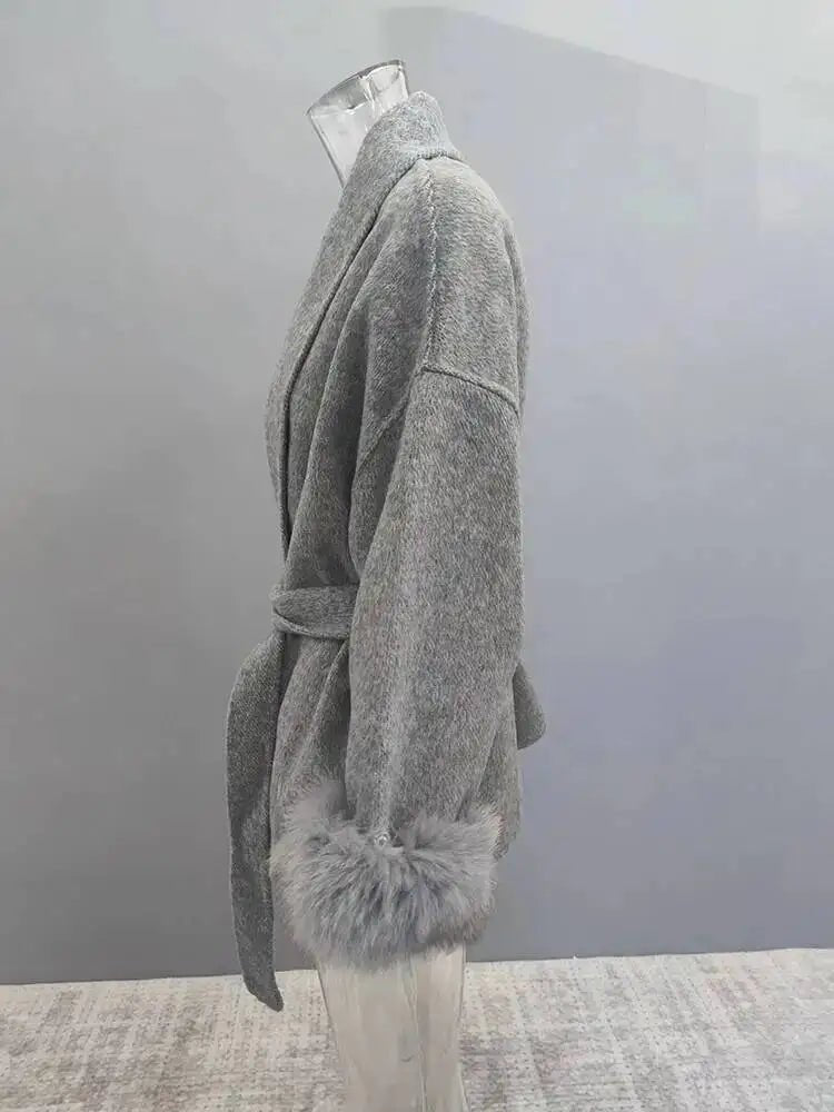 UCXQ Elegant OL Office Lady Overcoats Fur Patchwork Long Sleeve Woolen Coat Beautiful Women's Clothing Jacket Autumn 2025 Winter - MAGUSTA BEAUTY