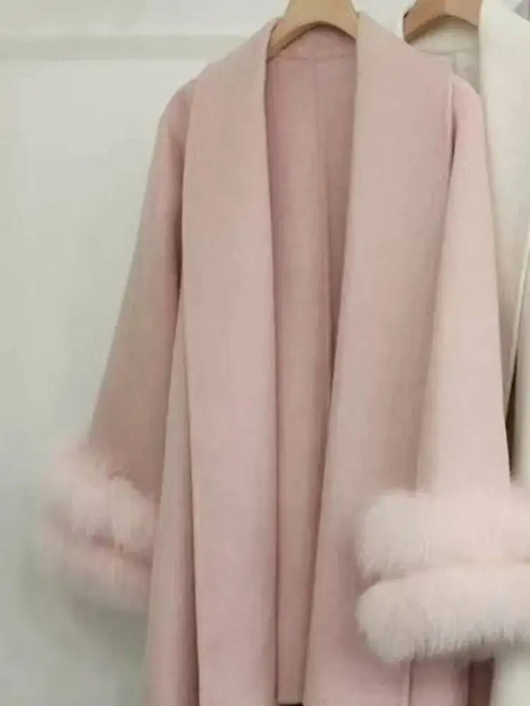 UCXQ Elegant OL Office Lady Overcoats Fur Patchwork Long Sleeve Woolen Coat Beautiful Women's Clothing Jacket Autumn 2025 Winter - MAGUSTA BEAUTY