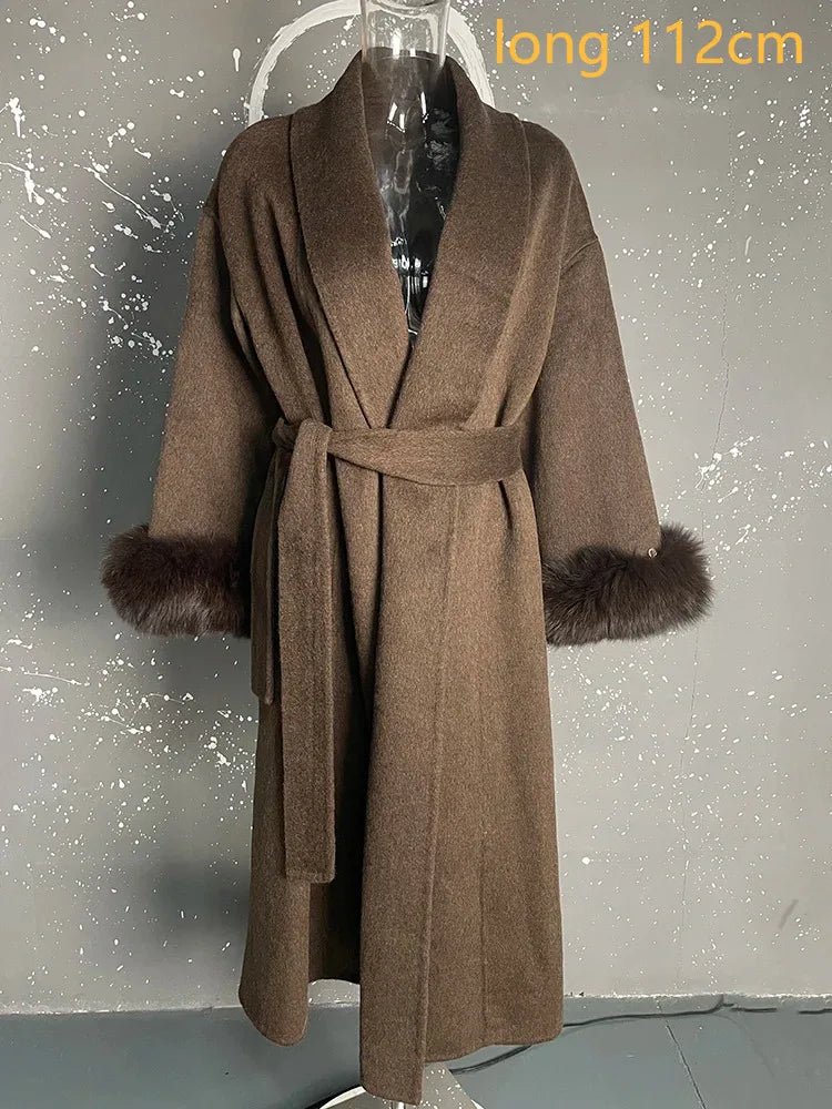 UCXQ Elegant OL Office Lady Overcoats Fur Patchwork Long Sleeve Woolen Coat Beautiful Women's Clothing Jacket Autumn 2025 Winter - MAGUSTA BEAUTY