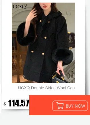 UCXQ Elegant OL Office Lady Overcoats Fur Patchwork Long Sleeve Woolen Coat Beautiful Women's Clothing Jacket Autumn 2025 Winter - MAGUSTA BEAUTY