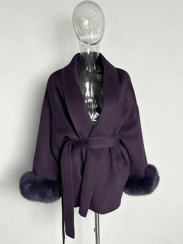 UCXQ Elegant OL Office Lady Overcoats Fur Patchwork Long Sleeve Woolen Coat Beautiful Women's Clothing Jacket Autumn 2025 Winter - MAGUSTA BEAUTY