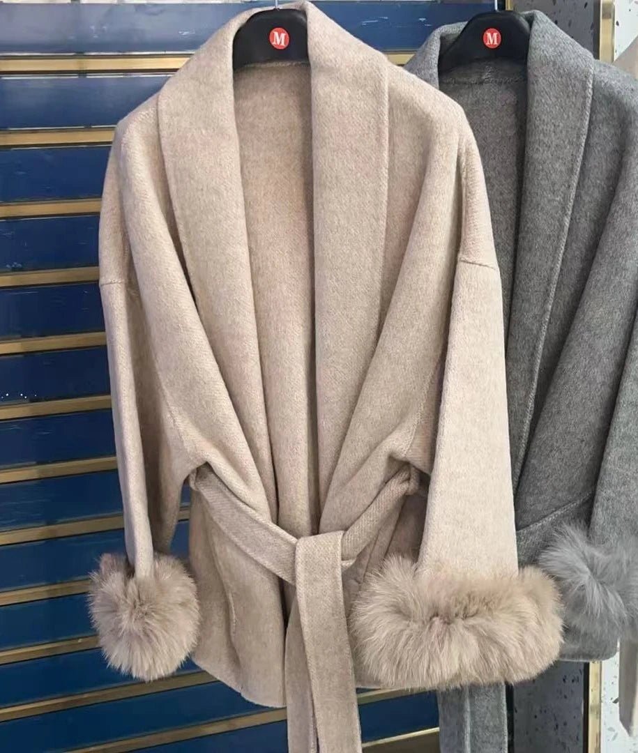 UCXQ Elegant OL Office Lady Overcoats Fur Patchwork Long Sleeve Woolen Coat Beautiful Women's Clothing Jacket Autumn 2025 Winter - MAGUSTA BEAUTY