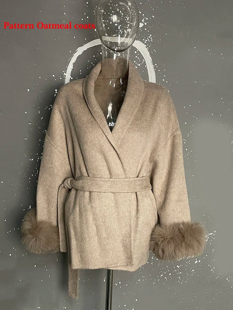 UCXQ Elegant OL Office Lady Overcoats Fur Patchwork Long Sleeve Woolen Coat Beautiful Women's Clothing Jacket Autumn 2025 Winter - MAGUSTA BEAUTY