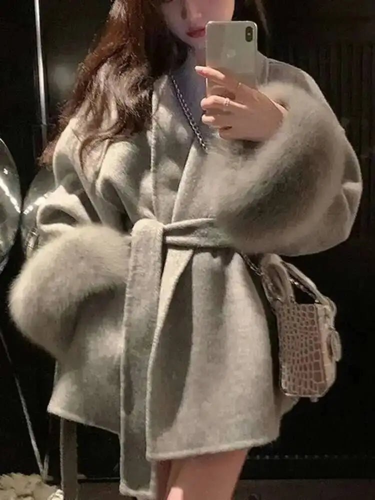 UCXQ Elegant OL Office Lady Overcoats Fur Patchwork Long Sleeve Woolen Coat Beautiful Women's Clothing Jacket Autumn 2025 Winter - MAGUSTA BEAUTY