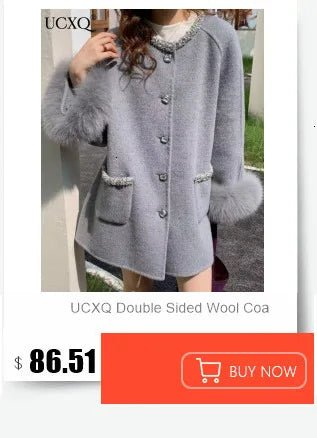 UCXQ Elegant OL Office Lady Overcoats Fur Patchwork Long Sleeve Woolen Coat Beautiful Women's Clothing Jacket Autumn 2025 Winter - MAGUSTA BEAUTY