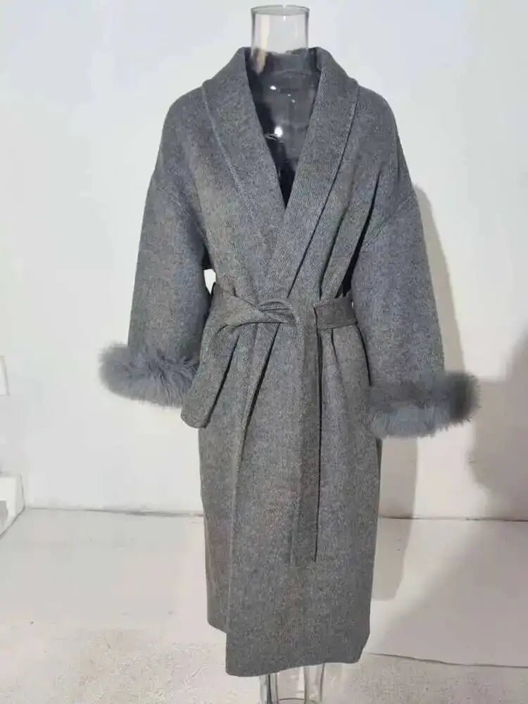 UCXQ Elegant OL Office Lady Overcoats Fur Patchwork Long Sleeve Woolen Coat Beautiful Women's Clothing Jacket Autumn 2025 Winter - MAGUSTA BEAUTY