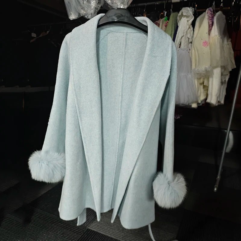 UCXQ Elegant OL Office Lady Overcoats Fur Patchwork Long Sleeve Woolen Coat Beautiful Women's Clothing Jacket Autumn 2025 Winter - MAGUSTA BEAUTY
