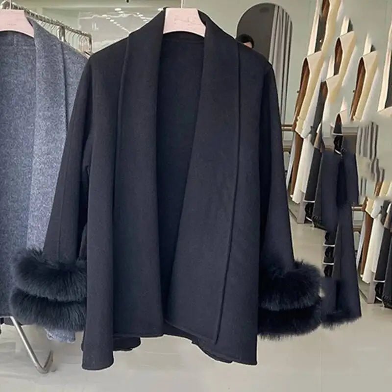 UCXQ Elegant OL Office Lady Overcoats Fur Patchwork Long Sleeve Woolen Coat Beautiful Women's Clothing Jacket Autumn 2025 Winter - MAGUSTA BEAUTY