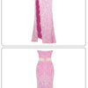 VC Pink Sparkly Sequins Long Dress Beaded Crystal Feather Embellished High Slit Straight Floor - length Prom Evening Gown Vestidos - MAGUSTA BEAUTY