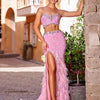VC Pink Sparkly Sequins Long Dress Beaded Crystal Feather Embellished High Slit Straight Floor - length Prom Evening Gown Vestidos - MAGUSTA BEAUTY