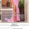 VC Pink Sparkly Sequins Long Dress Beaded Crystal Feather Embellished High Slit Straight Floor - length Prom Evening Gown Vestidos - MAGUSTA BEAUTY