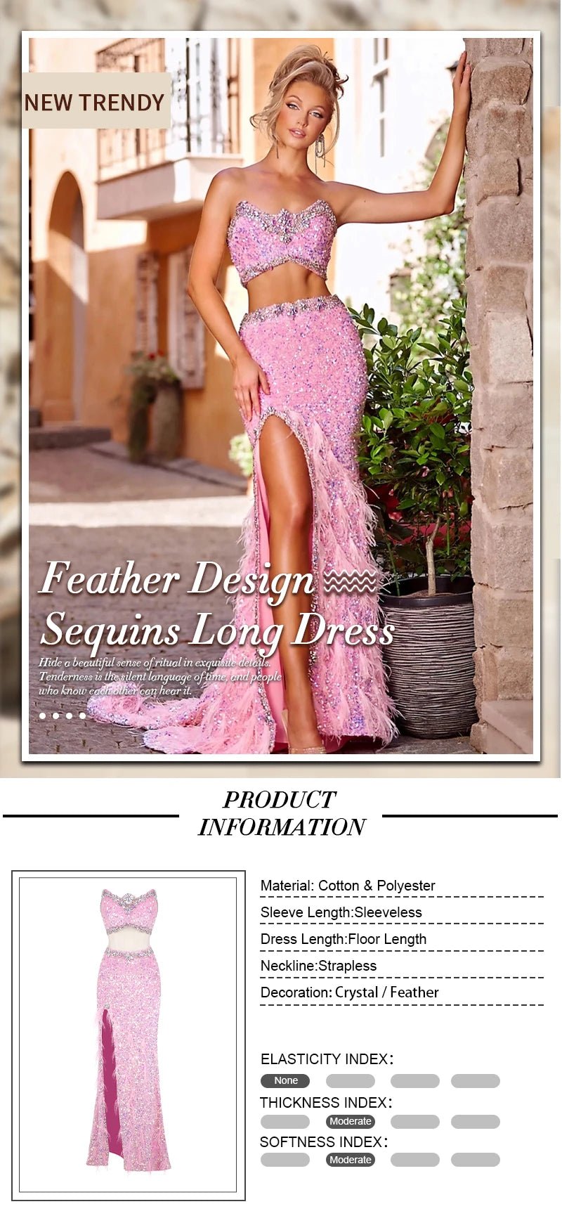 VC Pink Sparkly Sequins Long Dress Beaded Crystal Feather Embellished High Slit Straight Floor - length Prom Evening Gown Vestidos - MAGUSTA BEAUTY