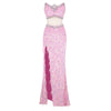 VC Pink Sparkly Sequins Long Dress Beaded Crystal Feather Embellished High Slit Straight Floor - length Prom Evening Gown Vestidos - MAGUSTA BEAUTY