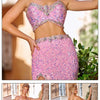VC Pink Sparkly Sequins Long Dress Beaded Crystal Feather Embellished High Slit Straight Floor - length Prom Evening Gown Vestidos - MAGUSTA BEAUTY