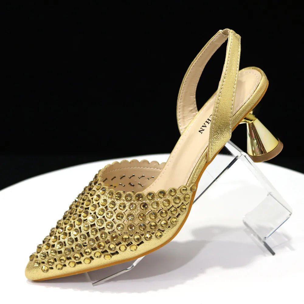 Venus Chan Pointed Toe Heels for Women 2023 Elegant Party Wine Color Full Diamond Pumps Italian Shoes and Bags Matching Set - MAGUSTA BEAUTY