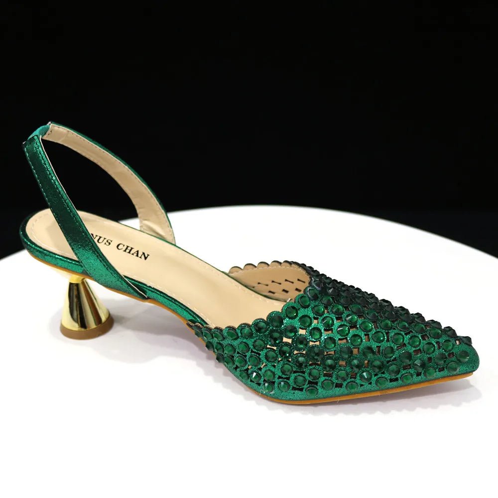 Venus Chan Pointed Toe Heels for Women 2023 Elegant Party Wine Color Full Diamond Pumps Italian Shoes and Bags Matching Set - MAGUSTA BEAUTY