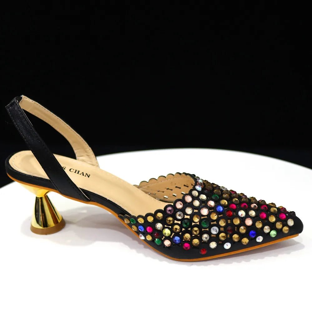 Venus Chan Pointed Toe Heels for Women 2023 Elegant Party Wine Color Full Diamond Pumps Italian Shoes and Bags Matching Set - MAGUSTA BEAUTY