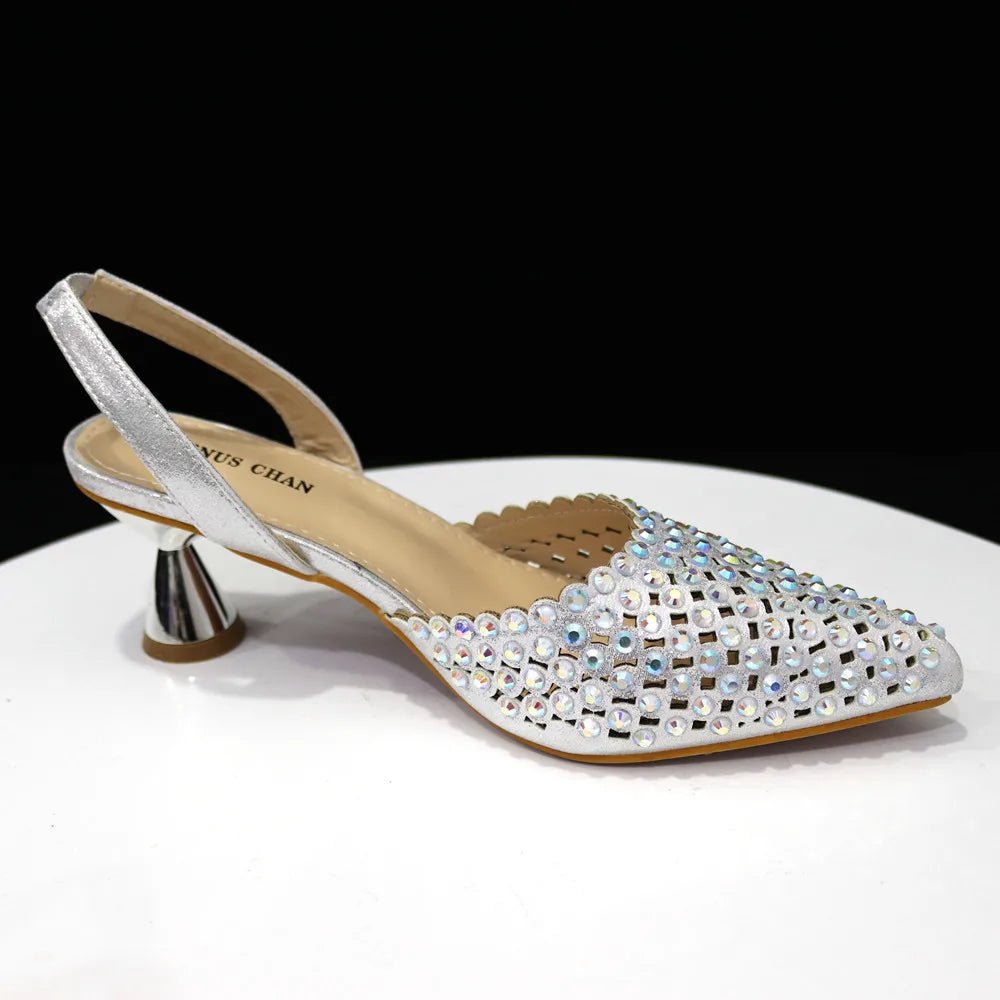 Venus Chan Pointed Toe Heels for Women 2023 Elegant Party Wine Color Full Diamond Pumps Italian Shoes and Bags Matching Set - MAGUSTA BEAUTY