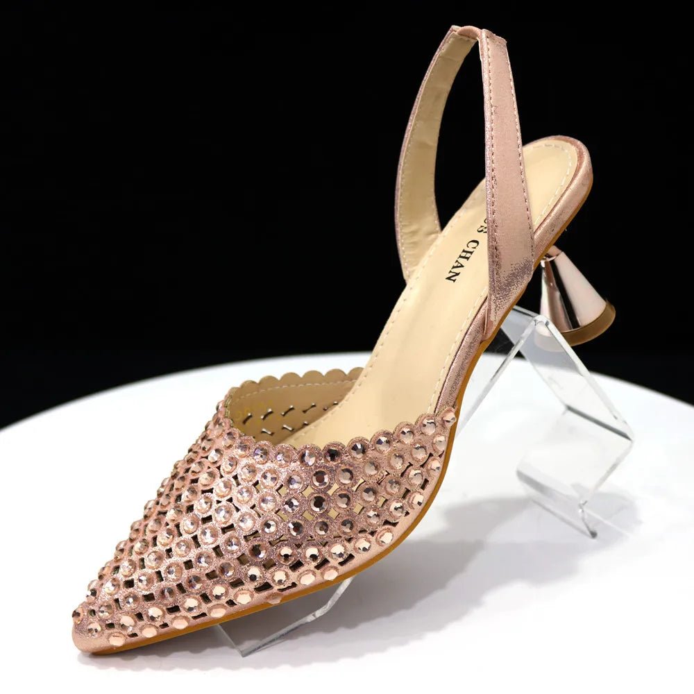 Venus Chan Pointed Toe Heels for Women 2023 Elegant Party Wine Color Full Diamond Pumps Italian Shoes and Bags Matching Set - MAGUSTA BEAUTY