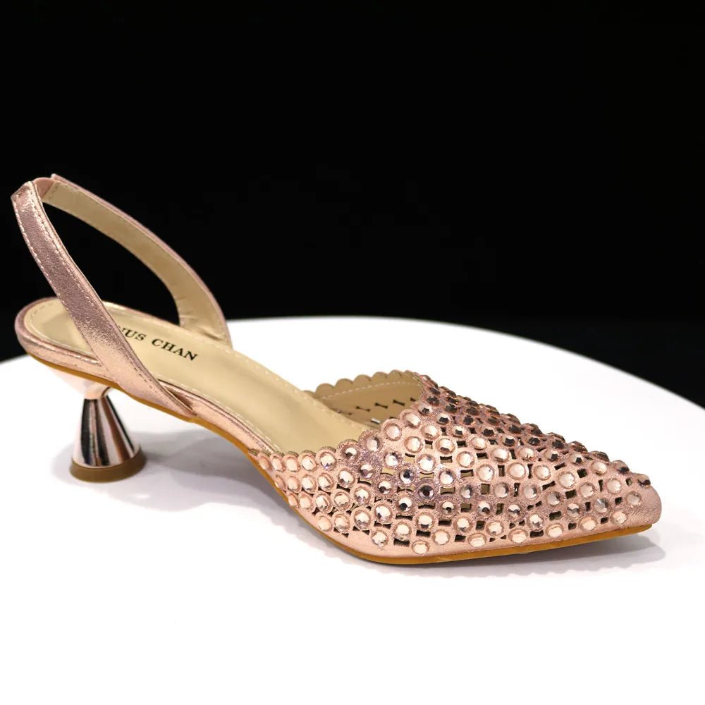 Venus Chan Pointed Toe Heels for Women 2023 Elegant Party Wine Color Full Diamond Pumps Italian Shoes and Bags Matching Set - MAGUSTA BEAUTY