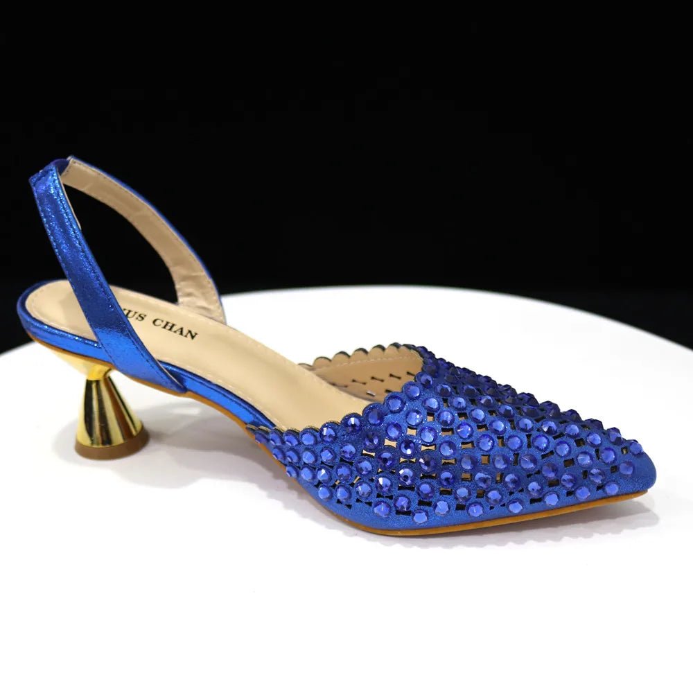 Venus Chan Pointed Toe Heels for Women 2023 Elegant Party Wine Color Full Diamond Pumps Italian Shoes and Bags Matching Set - MAGUSTA BEAUTY