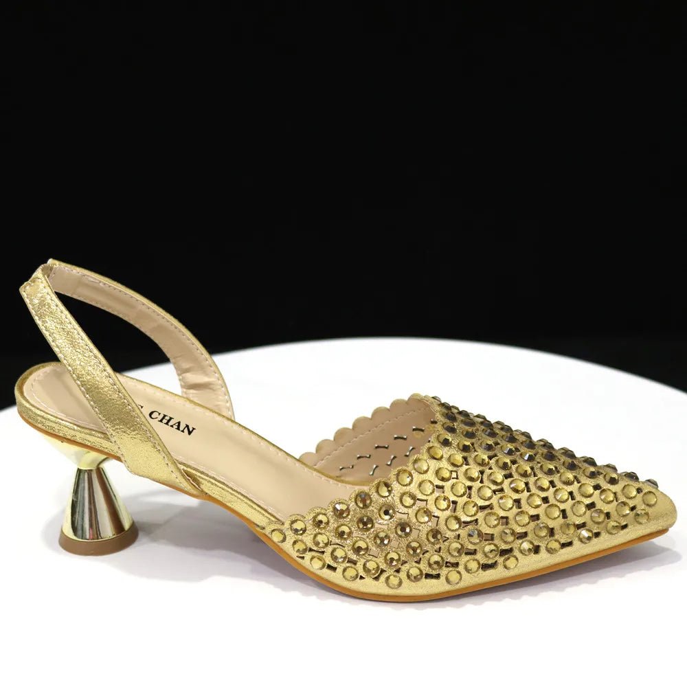Venus Chan Pointed Toe Heels for Women 2023 Elegant Party Wine Color Full Diamond Pumps Italian Shoes and Bags Matching Set - MAGUSTA BEAUTY