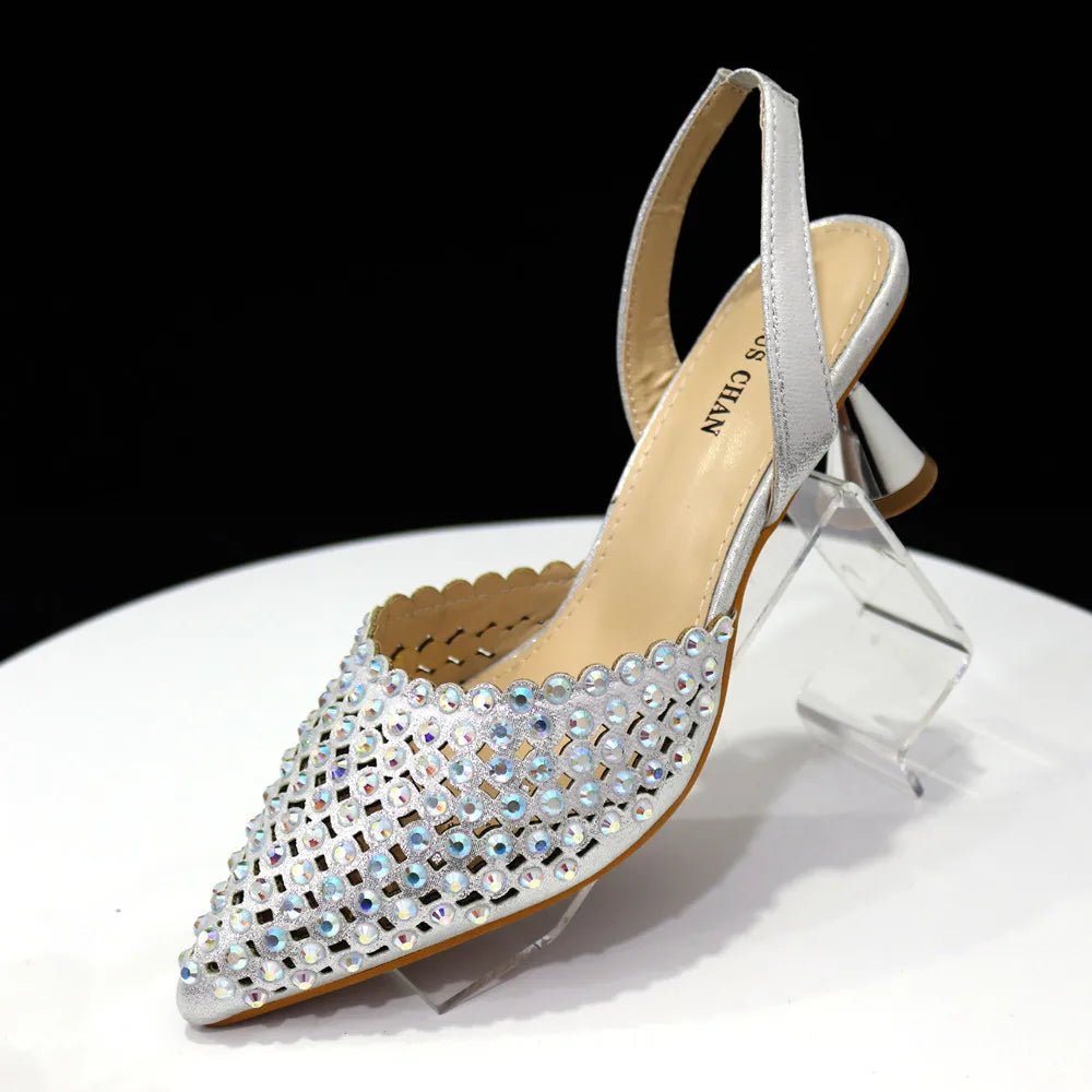 Venus Chan Pointed Toe Heels for Women 2023 Elegant Party Wine Color Full Diamond Pumps Italian Shoes and Bags Matching Set - MAGUSTA BEAUTY