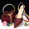 Venus Chan Pointed Toe Heels for Women 2023 Elegant Party Wine Color Full Diamond Pumps Italian Shoes and Bags Matching Set - MAGUSTA BEAUTY
