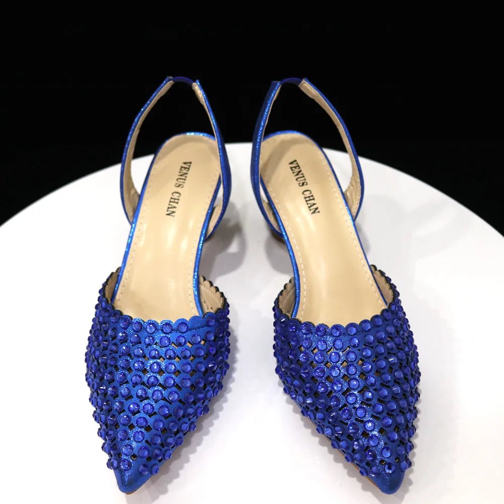 Venus Chan Pointed Toe Heels for Women 2023 Elegant Party Wine Color Full Diamond Pumps Italian Shoes and Bags Matching Set - MAGUSTA BEAUTY