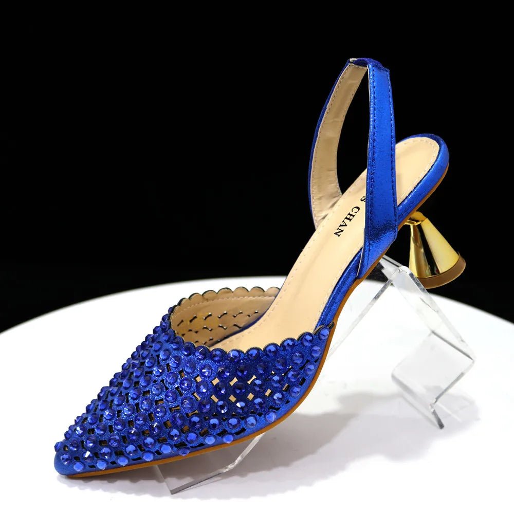 Venus Chan Pointed Toe Heels for Women 2023 Elegant Party Wine Color Full Diamond Pumps Italian Shoes and Bags Matching Set - MAGUSTA BEAUTY