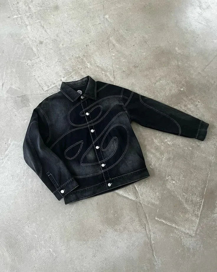Vintage Leaves Camouflage Jeans Jacket Two Piece Set Y2K Suit Men Letters Rhinestone Sequins Oversized Coat Baggy Jeans Clothing - MAGUSTA BEAUTY